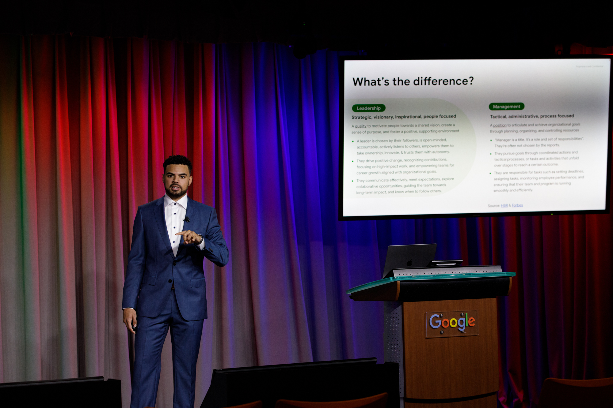 Kenton D. Raiford delivering a keynote on leadership at Google